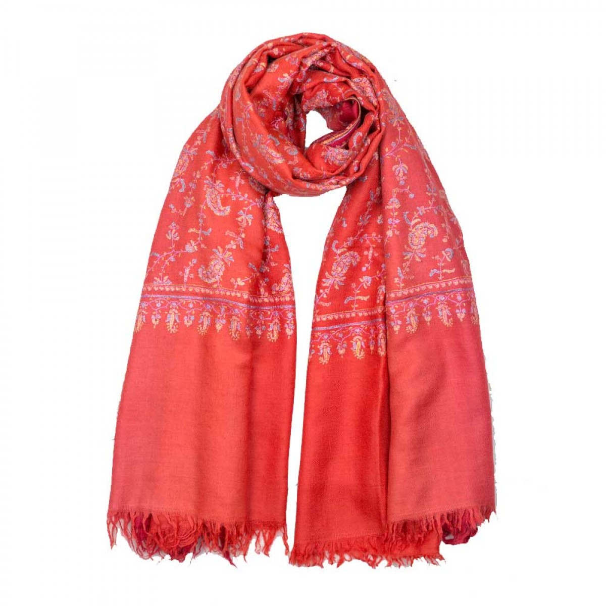 Embroidered Pashmina Shawls - Double Shaded of Red