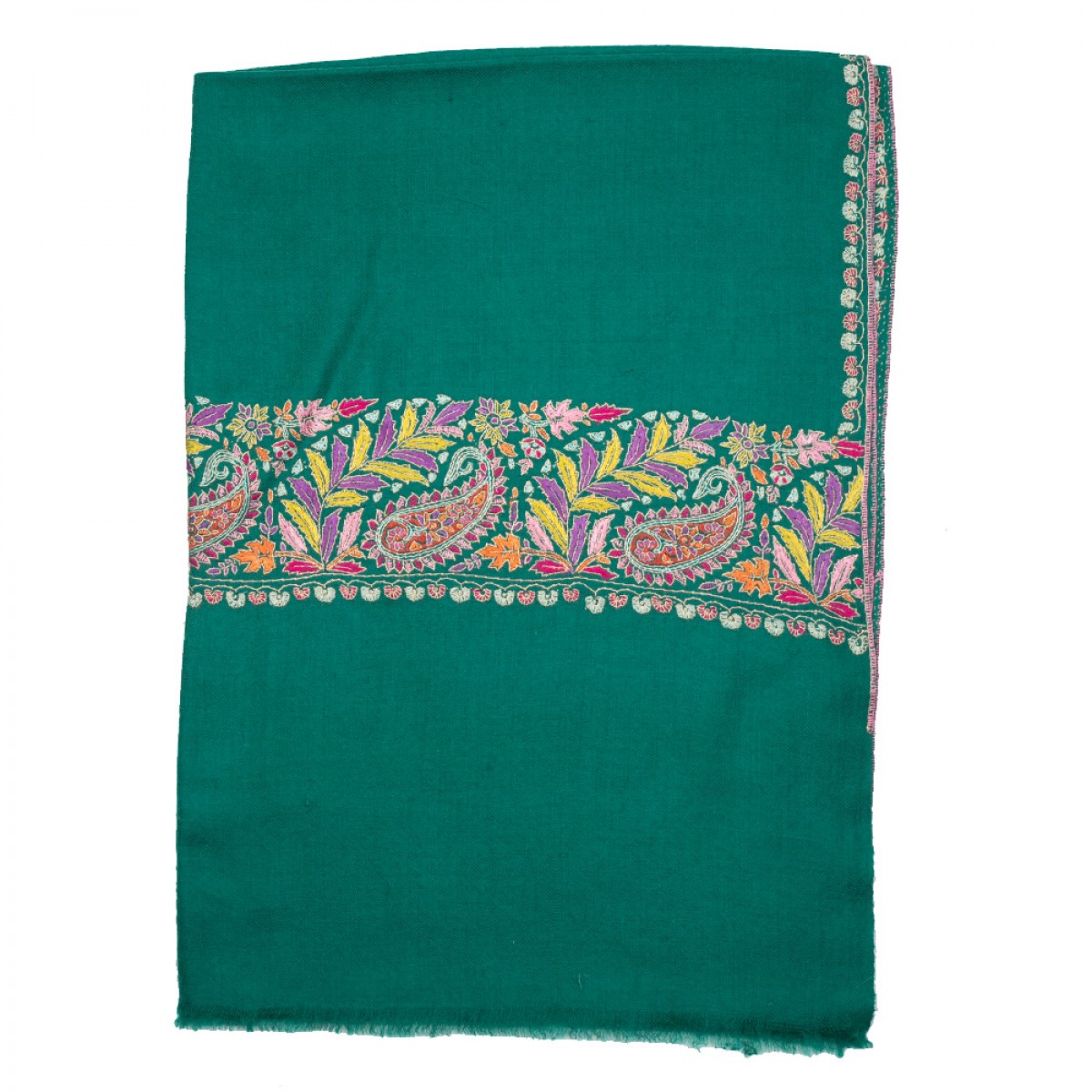 Embroidered Pashmina Stole - Deep Green