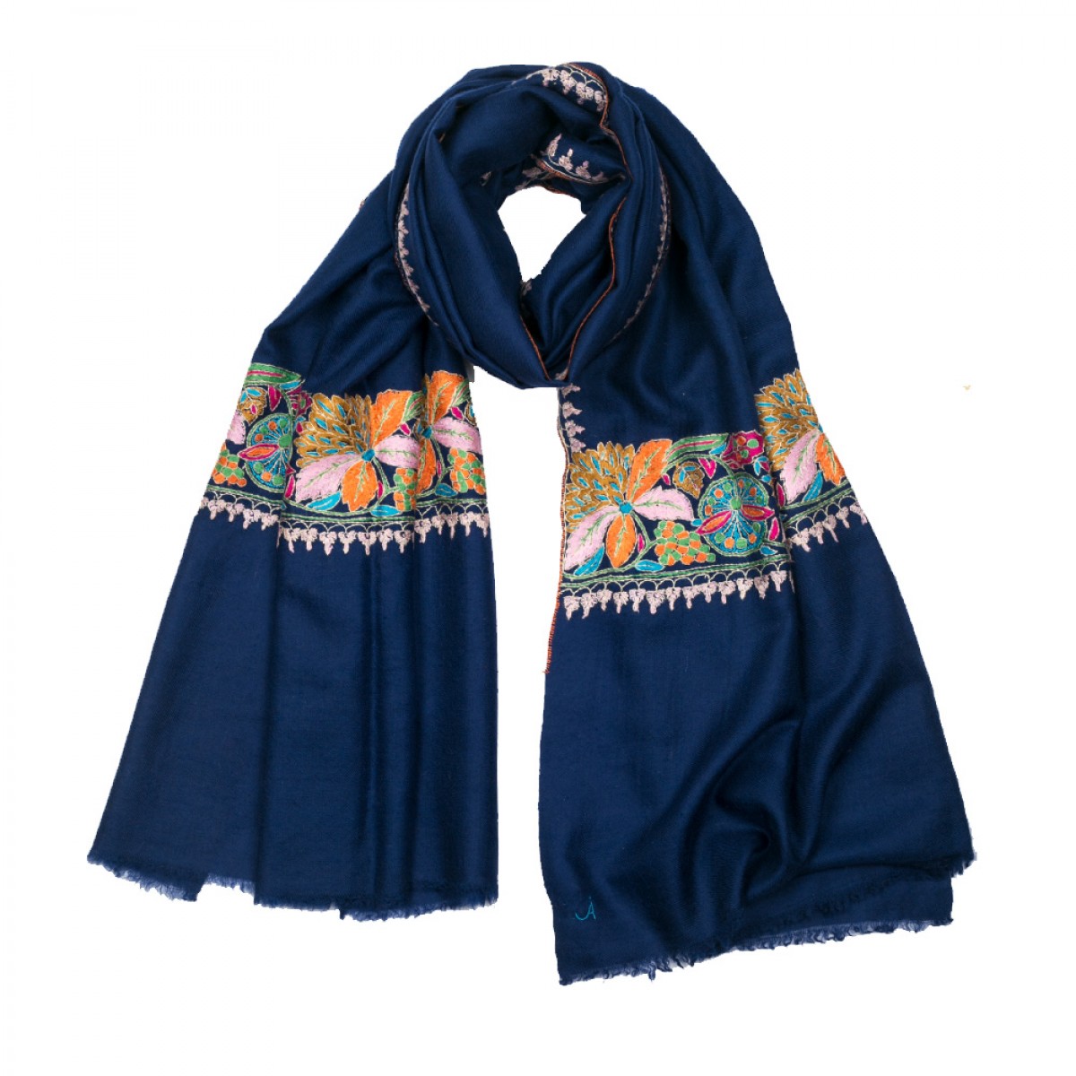 Embroidered Pashmina Stole - Deep Blue