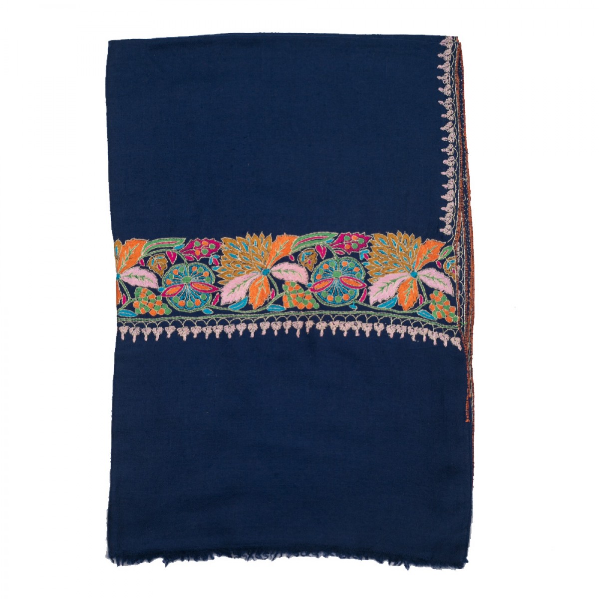 Embroidered Pashmina Stole - Deep Blue