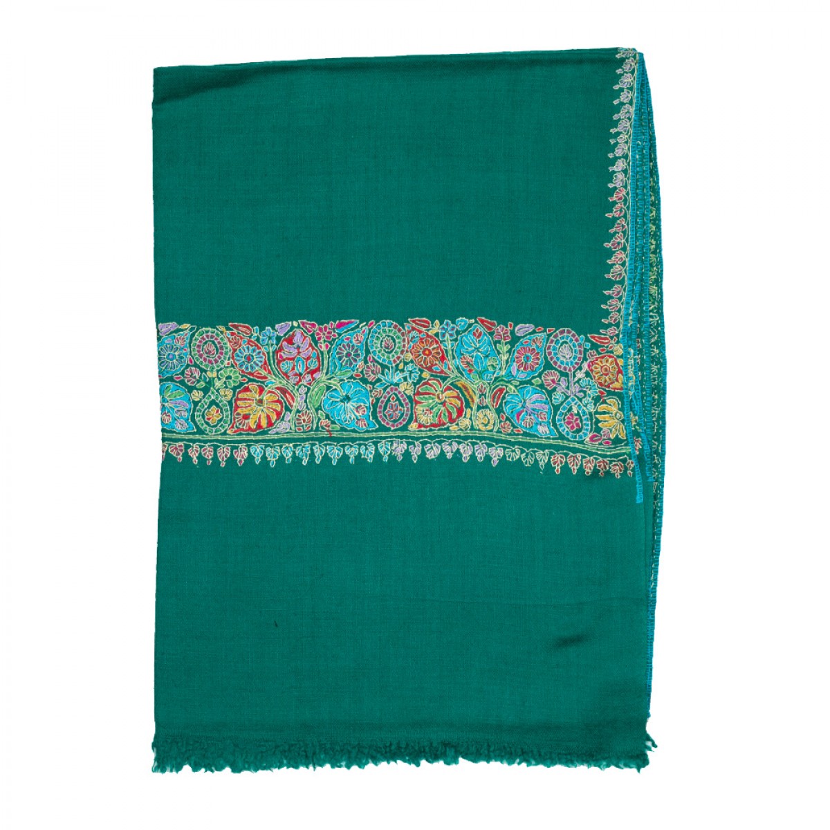 Embroidered Pashmina Stole - Deep Green & Blue