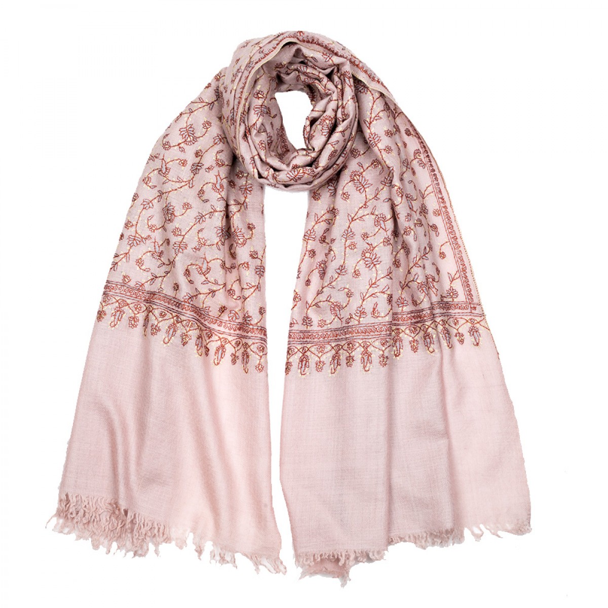 Embroidered Pashmina Stole - Pink & Burgundy