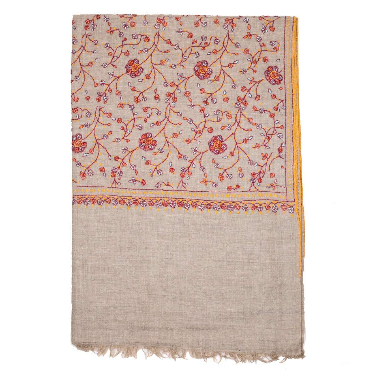 Embroidered Pashmina Stole - Natural & Burgundy