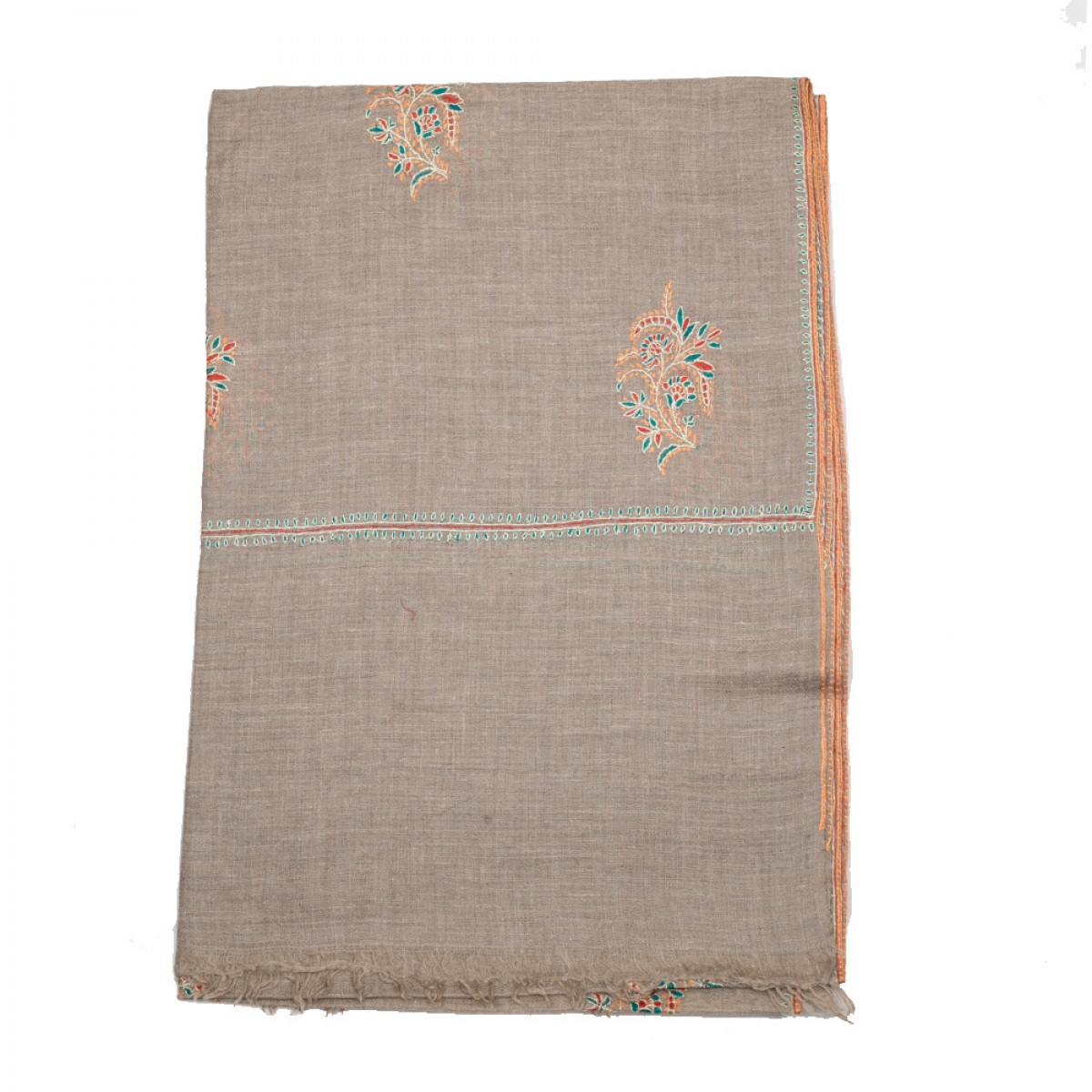 Embroidered Pashmina Stole - Natural & Red