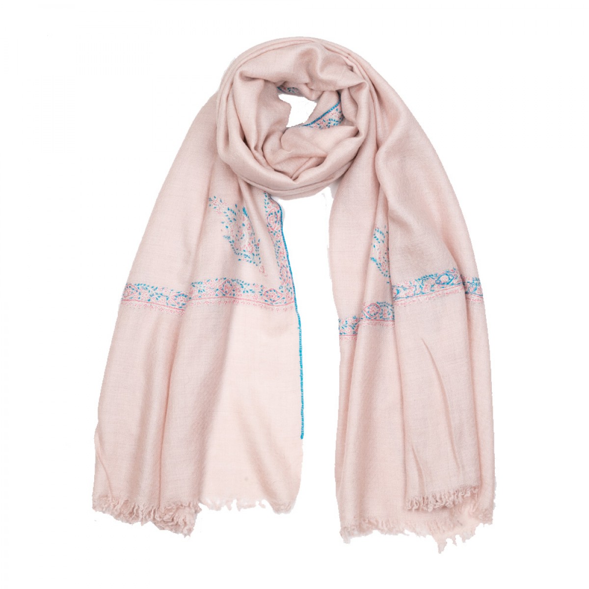 Embroidered Pashmina Stole -  Light Pink & Blue