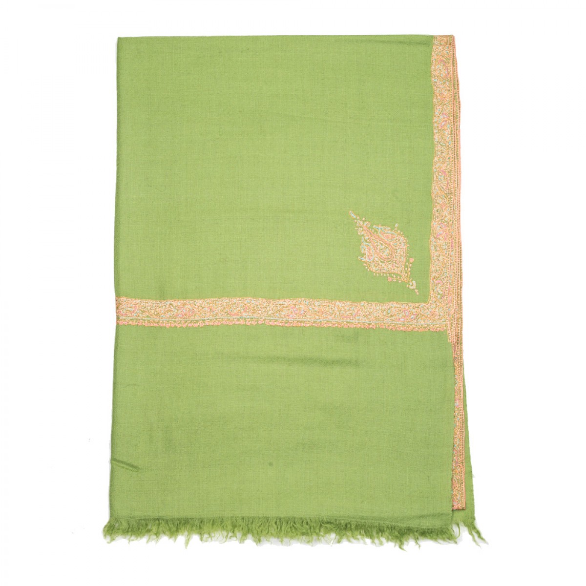 Embroidered Pashmina Stole - Green & Pink