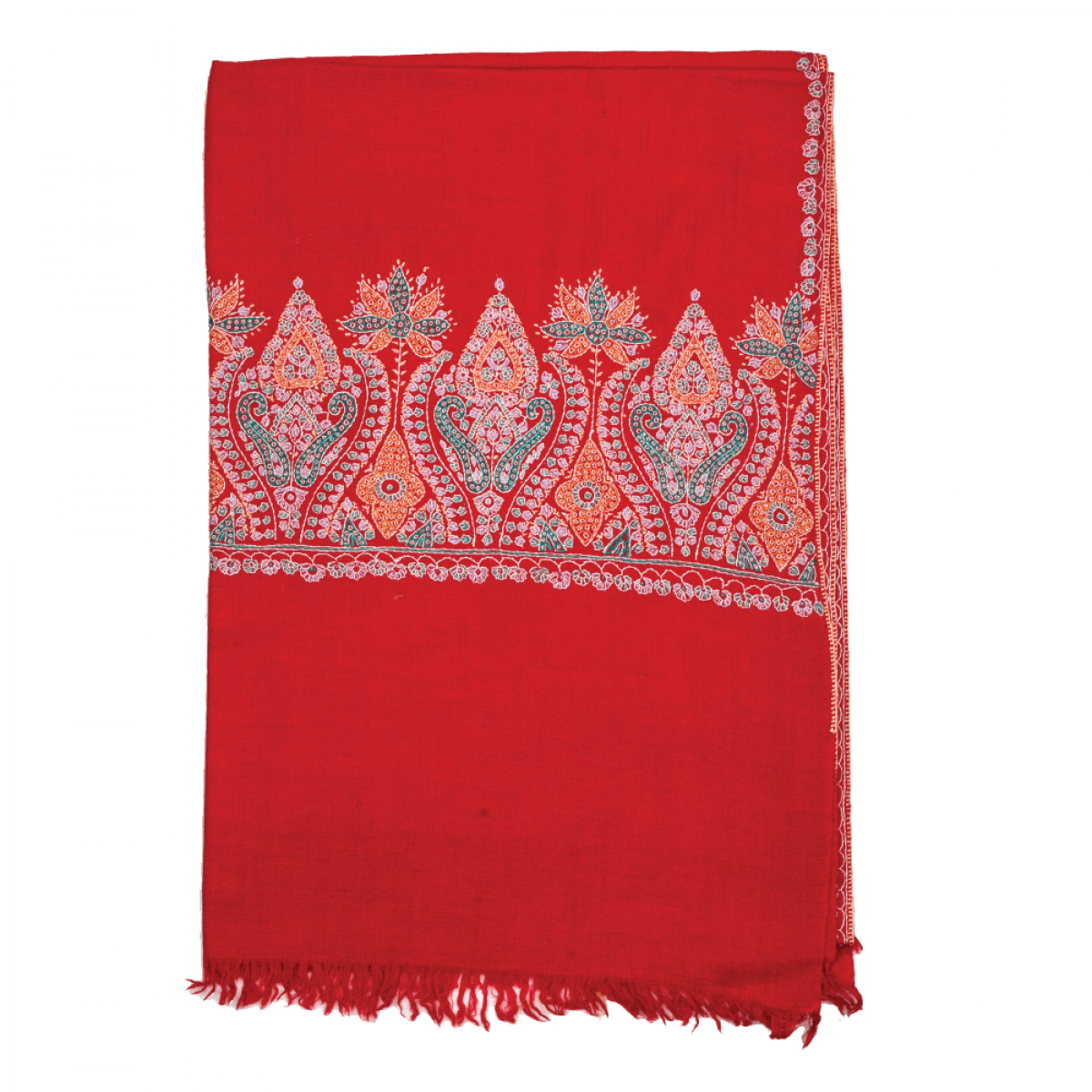Embroidered Pashmina Stole - Radish Red & Green