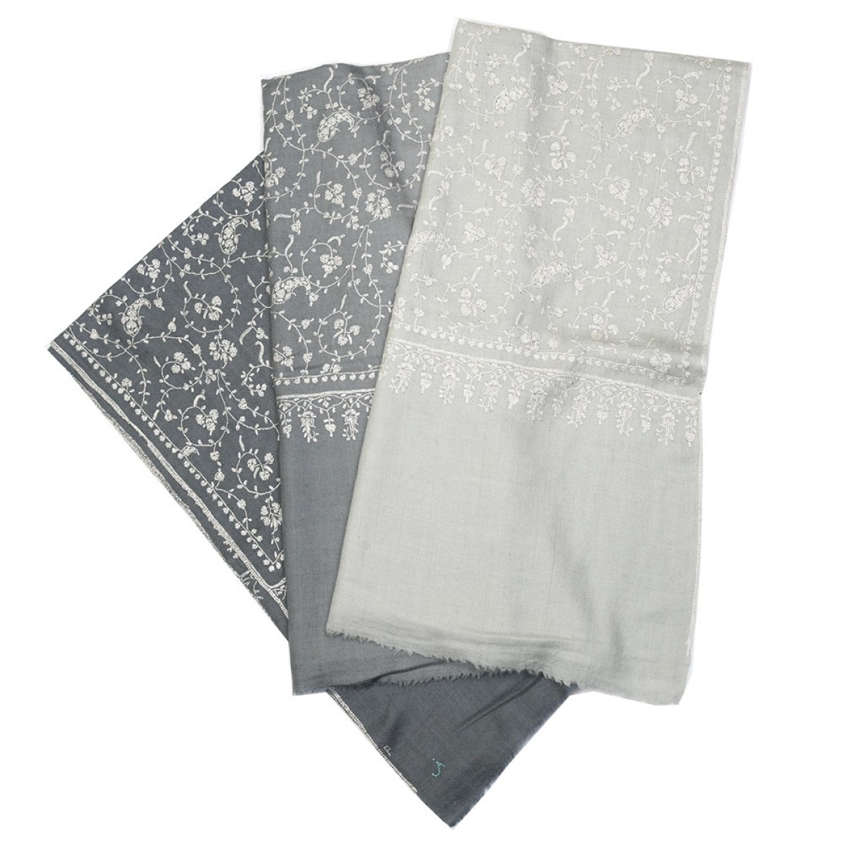 Embroidered Pashmina Shawl - Ombre in Grey