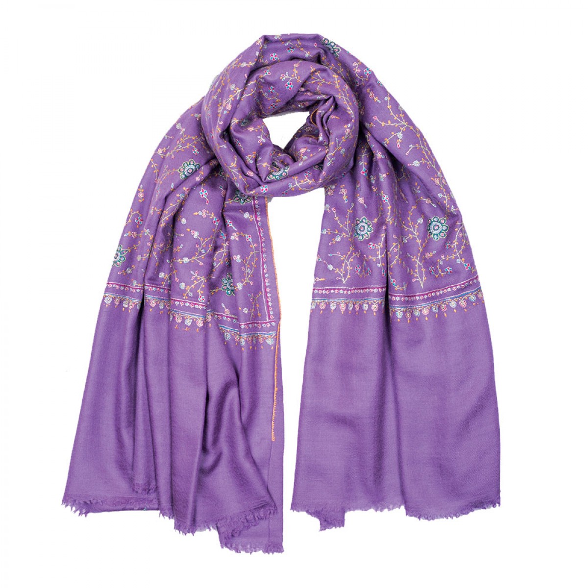 Embroidered Pashmina Shawl - Purple