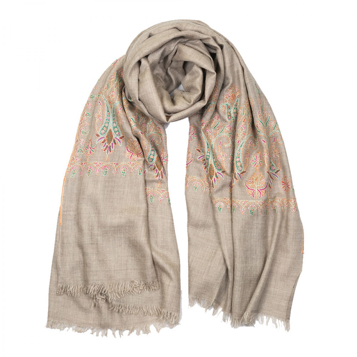 Embroidered Pashmina Shawl - Natural Color