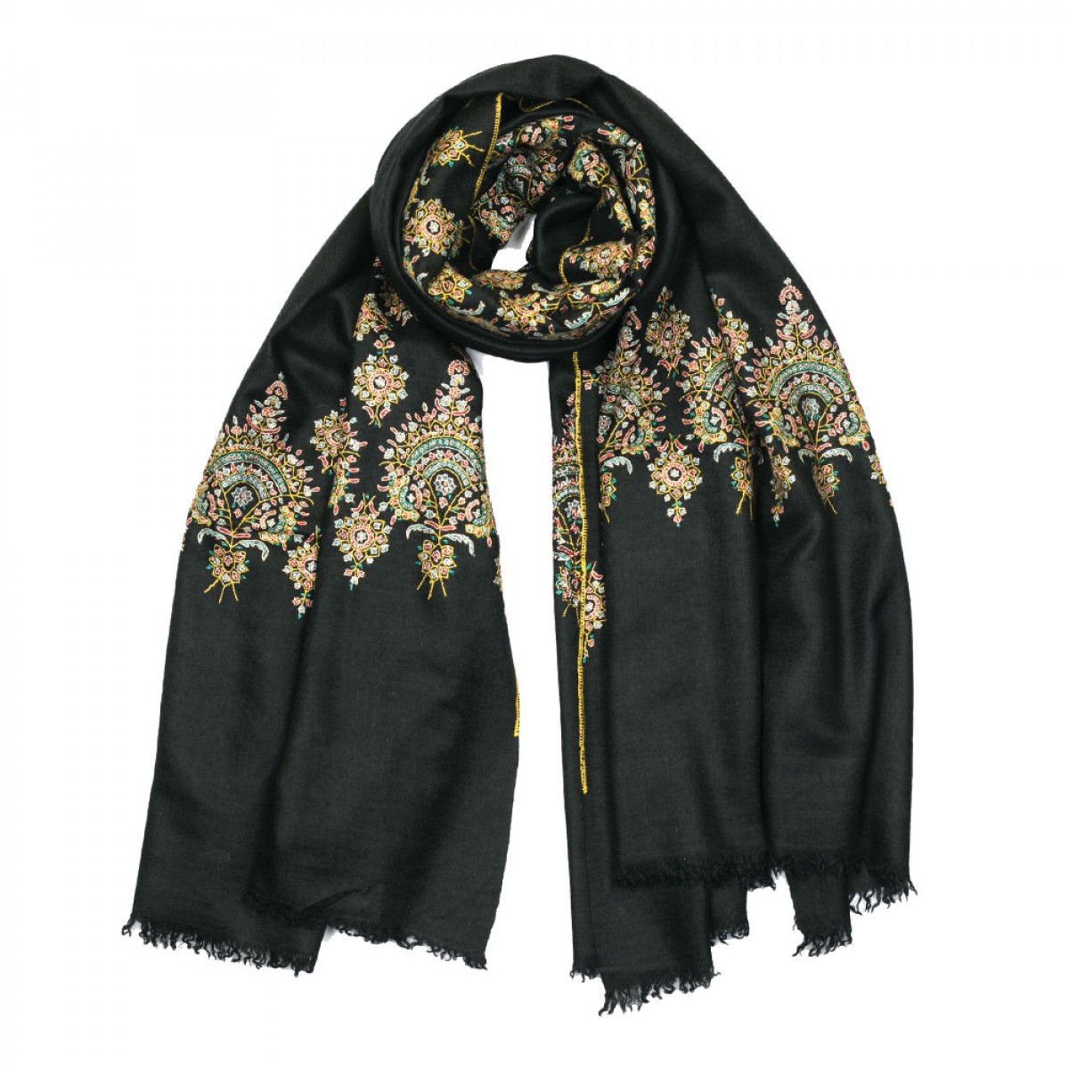 Embroidered Pashmina shawl - Black 