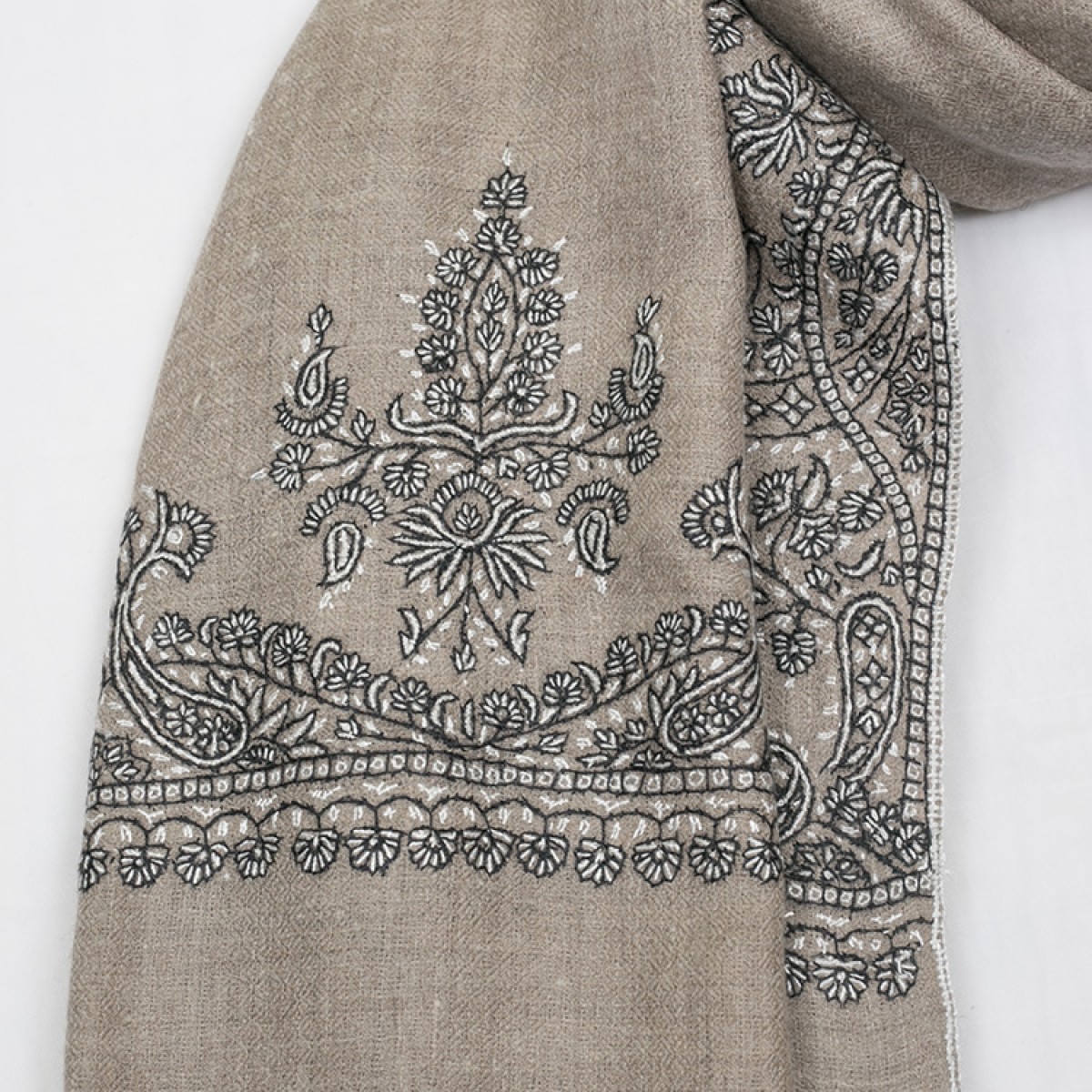 Embroidered Pashmina Shawl - Natural