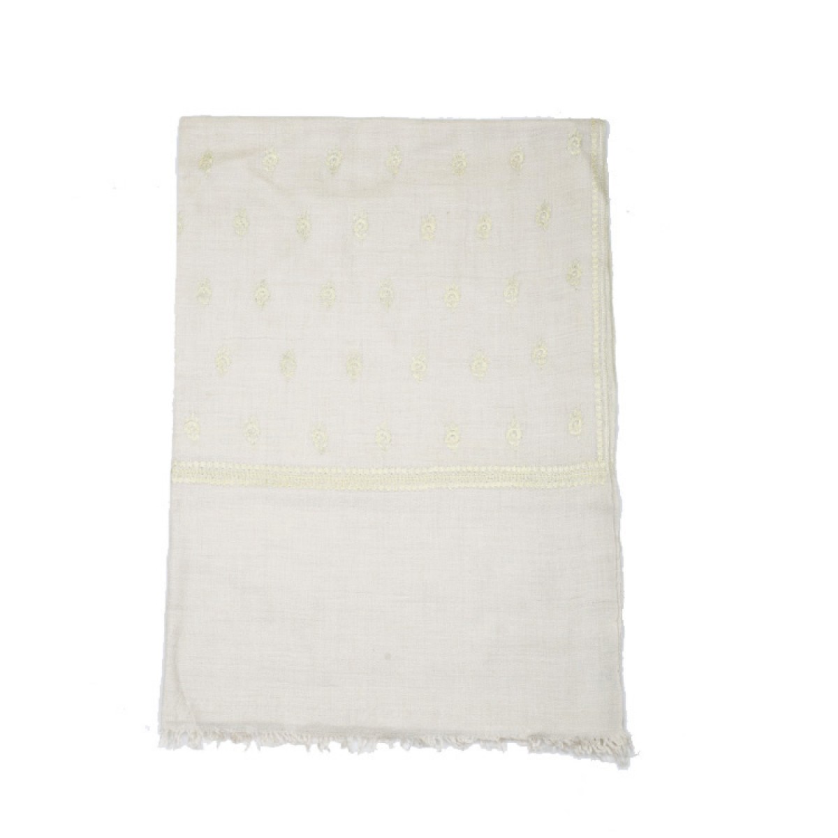 Embroidered Pashmina Stole - Natural & Light Green