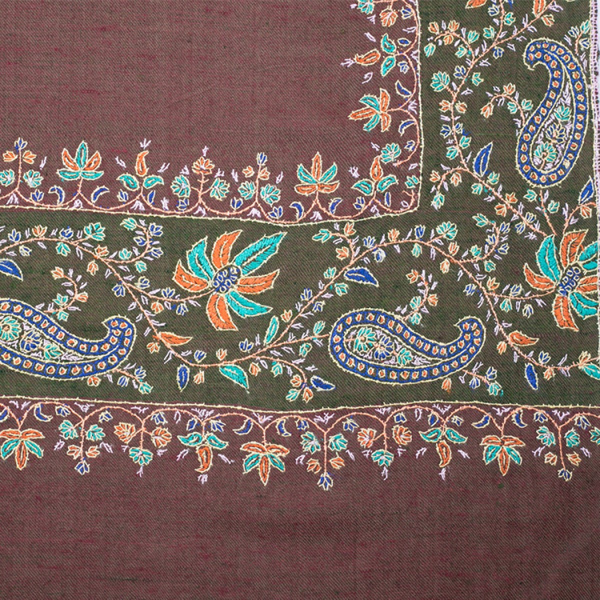 Embroidered Pashmina Shawl - Rust