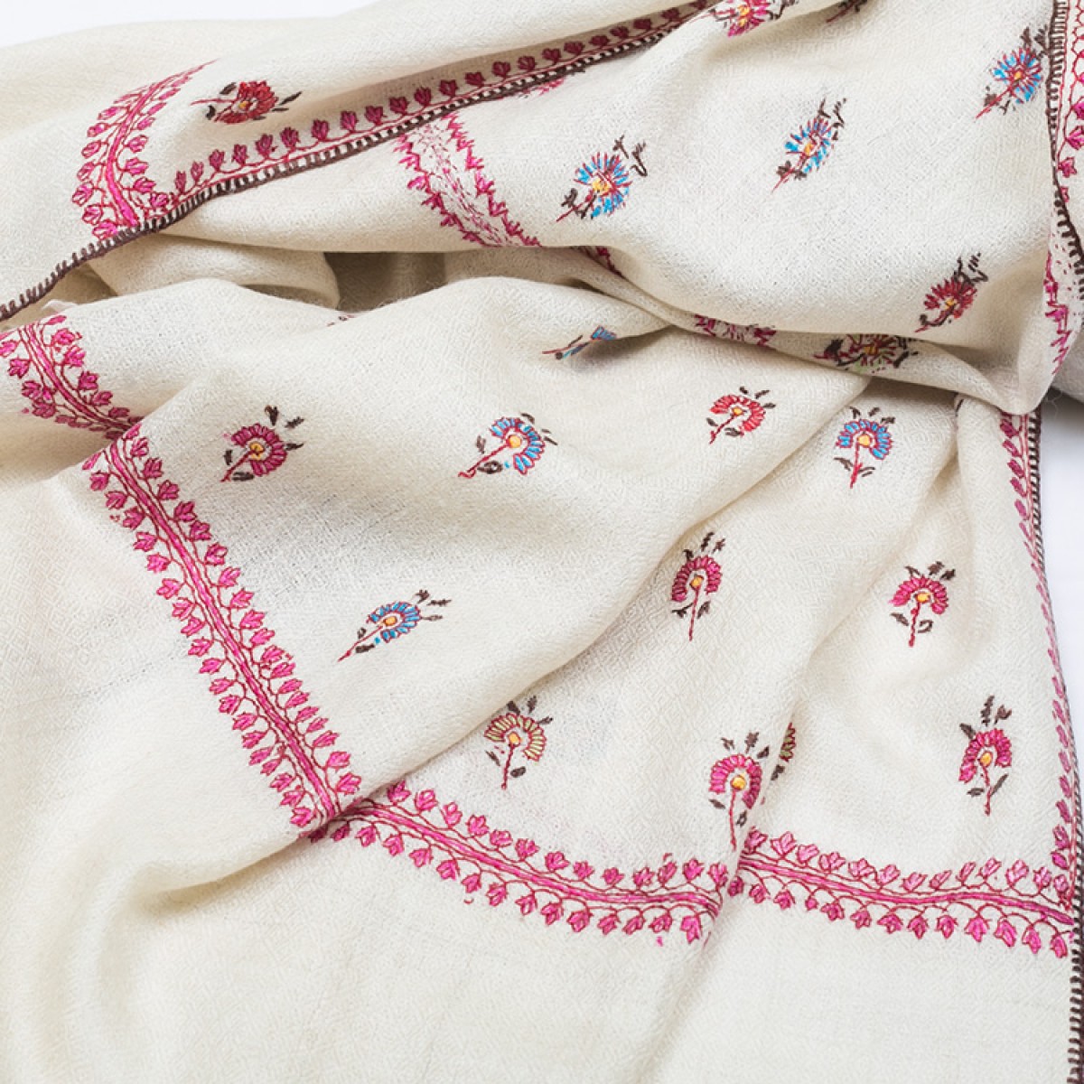 Embroidered Pashmina Stole - Off White