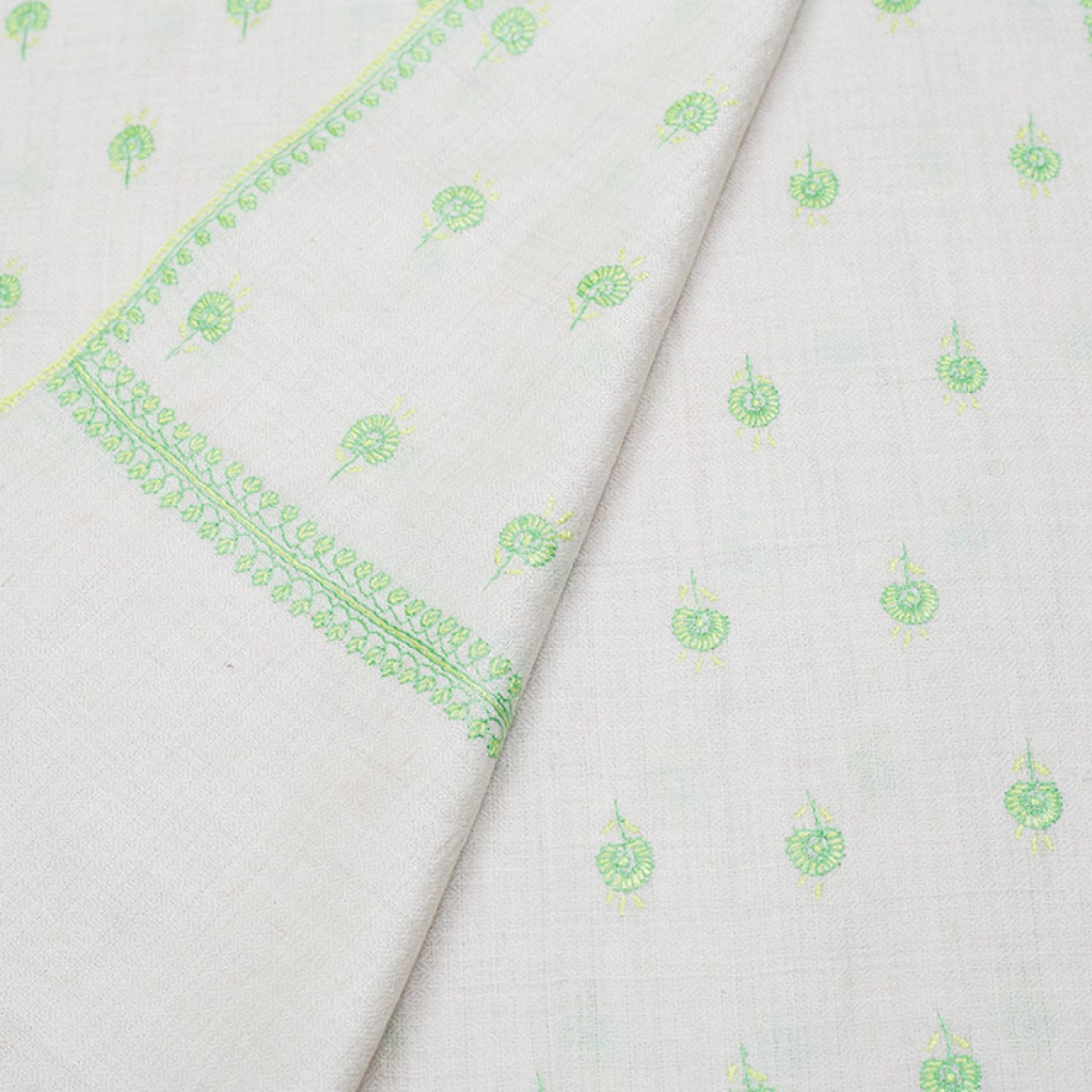 Embroidered Pashmina Stole - Off White & Green