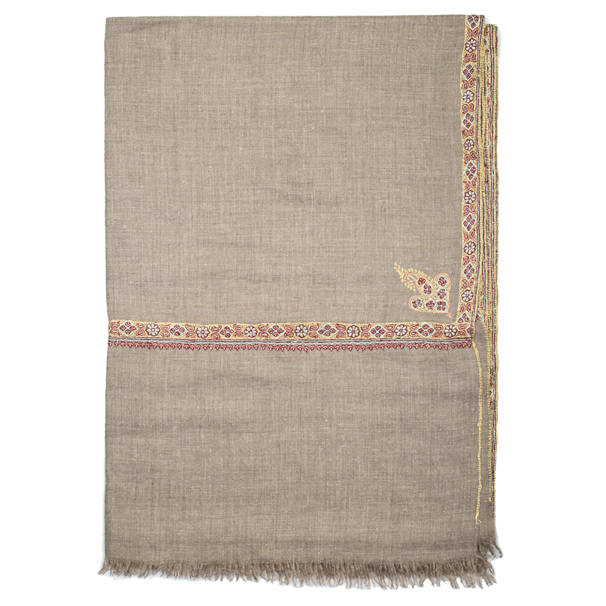 Embroidered Pashmina Stole - Natural & Yellow