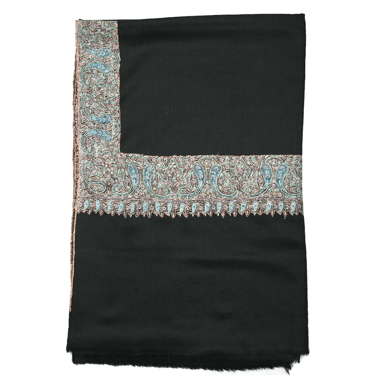 Embroidered Pashmina Shawl - Black & Blue