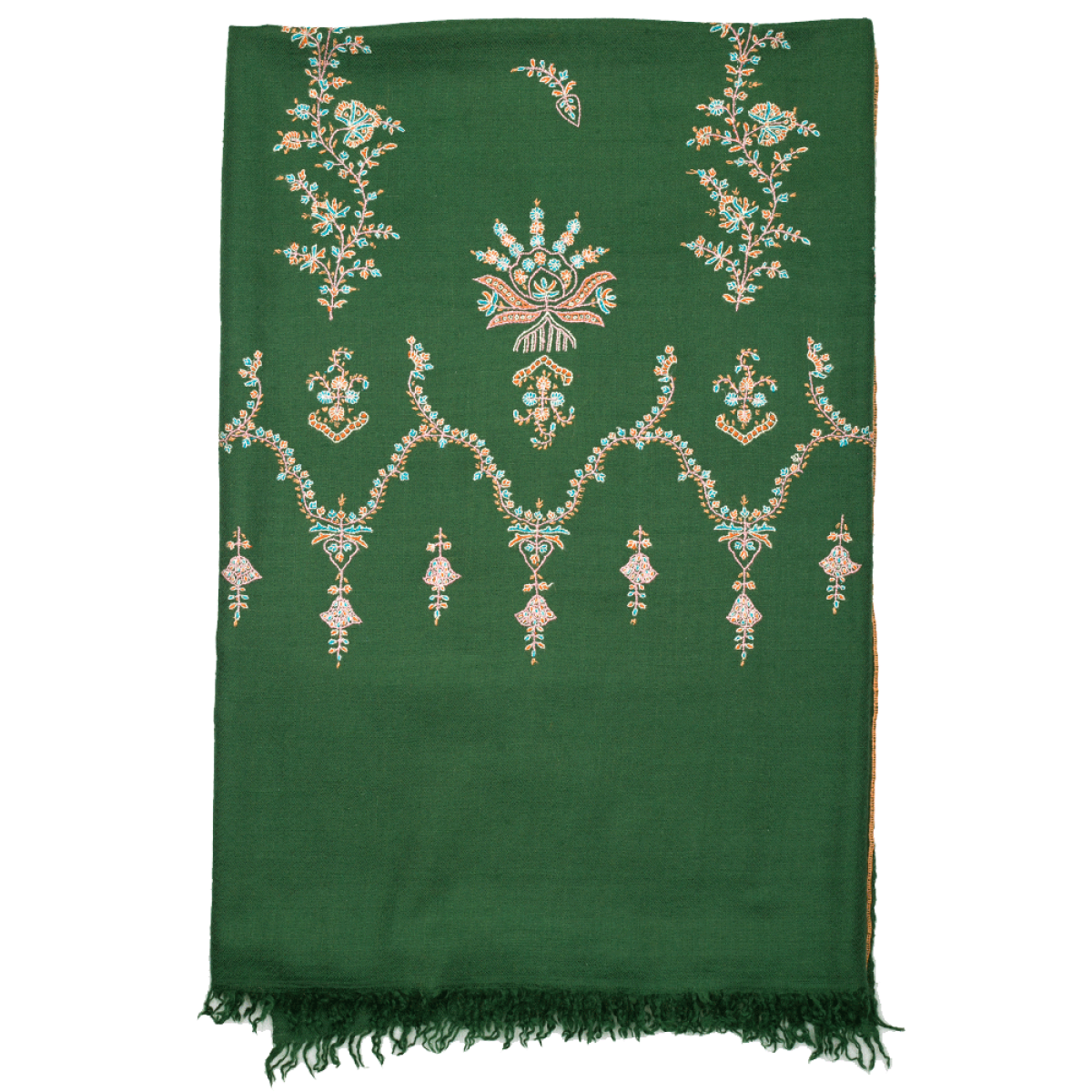 Embroidered Pashmina Shawl -  Emerald Green & Pink