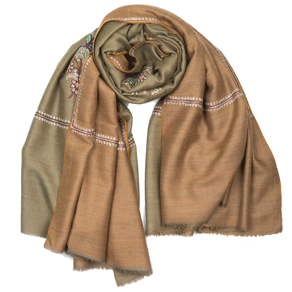 Embroidered Pashmina Shawl - Double Side Tape & Brown
