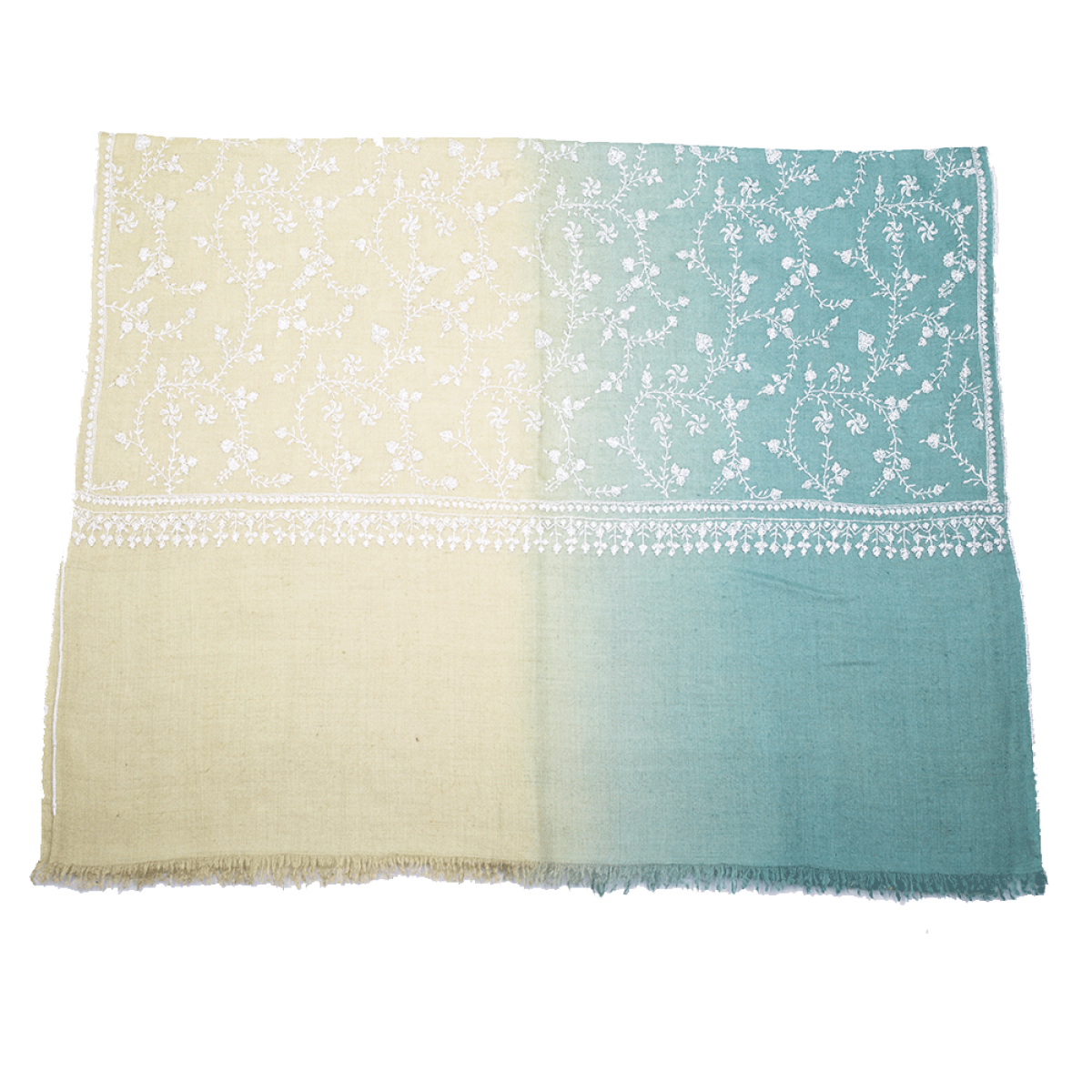 Embroidered Pashmina Stole - Duo Colour Light Sage & Wrought Iron