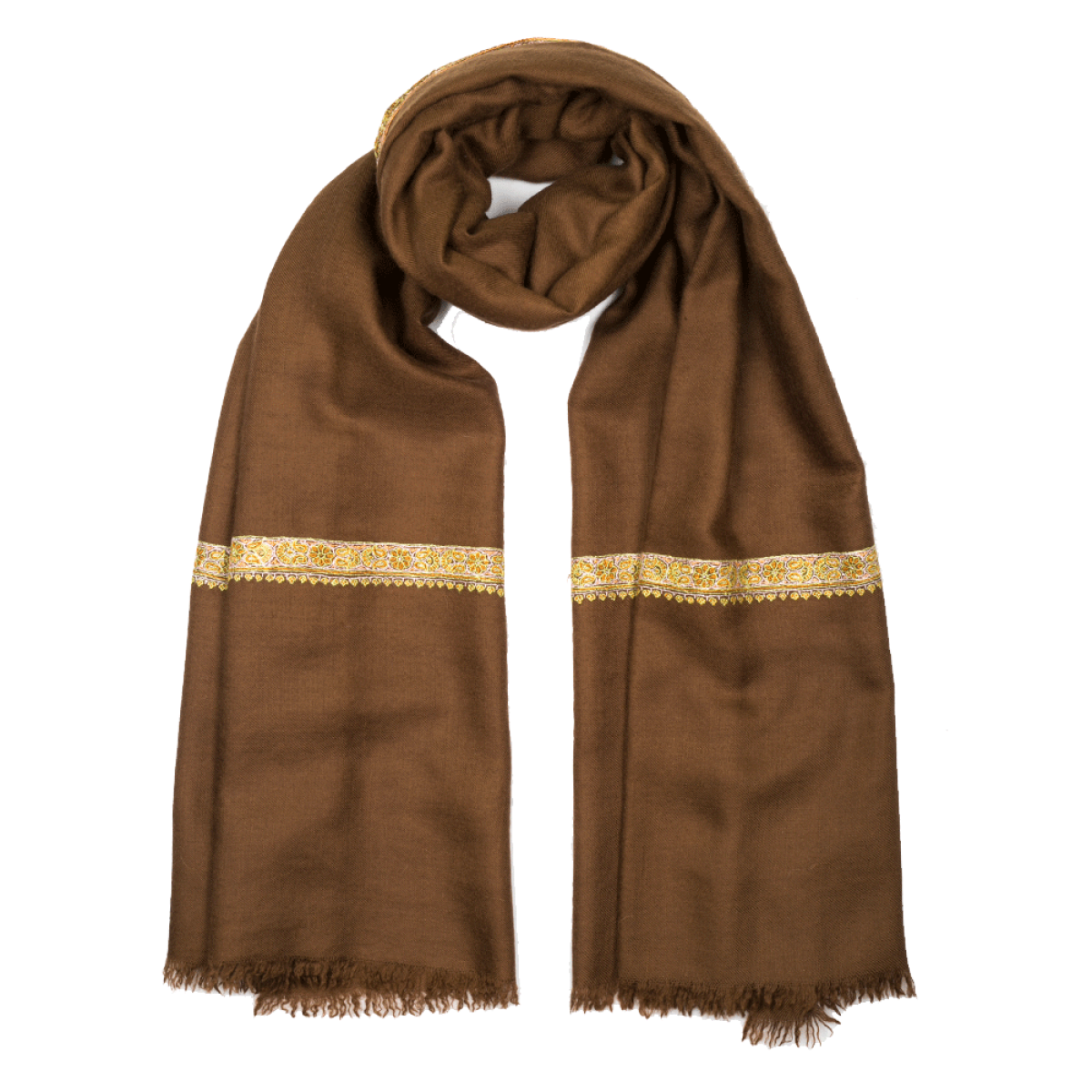 Embroidered Pashmina Stole - Mustang Brown & Orange 