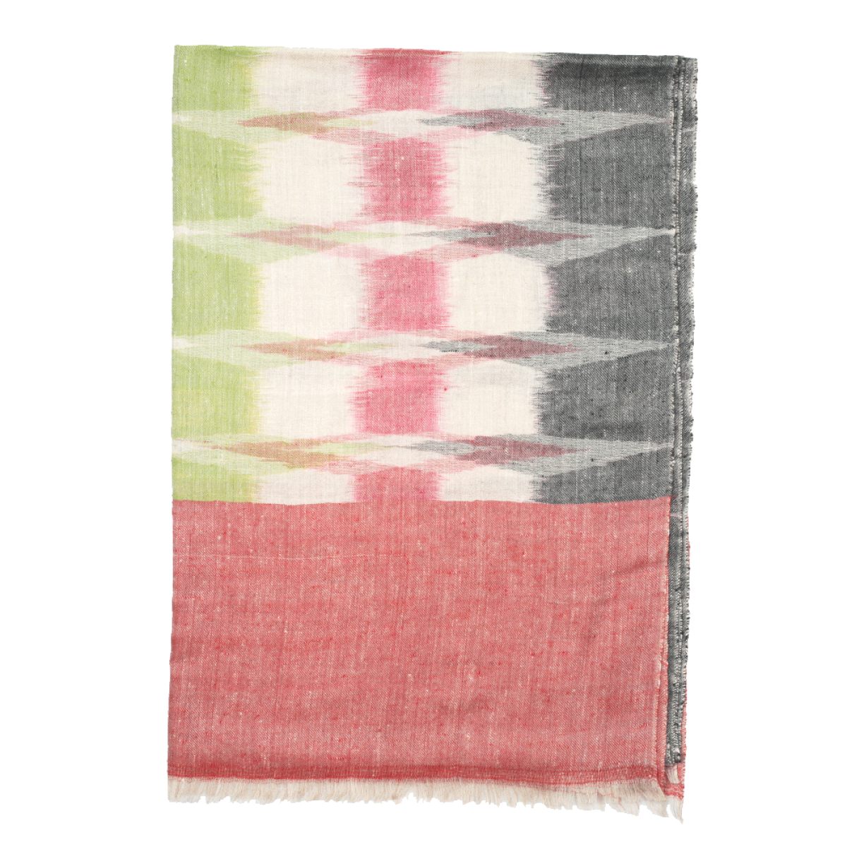 Ikat Cashmere Pashmina Stole - Red & Lime Green
