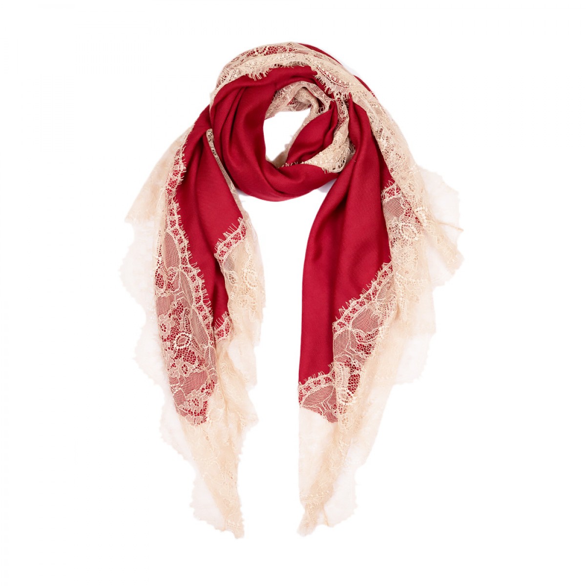 Lace Twill Pashmina Scarf All Over - Crimson Red