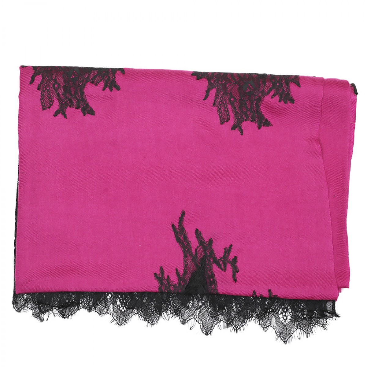 Lace Twill Pashmina Scarf Two Sides Flower- Magenta