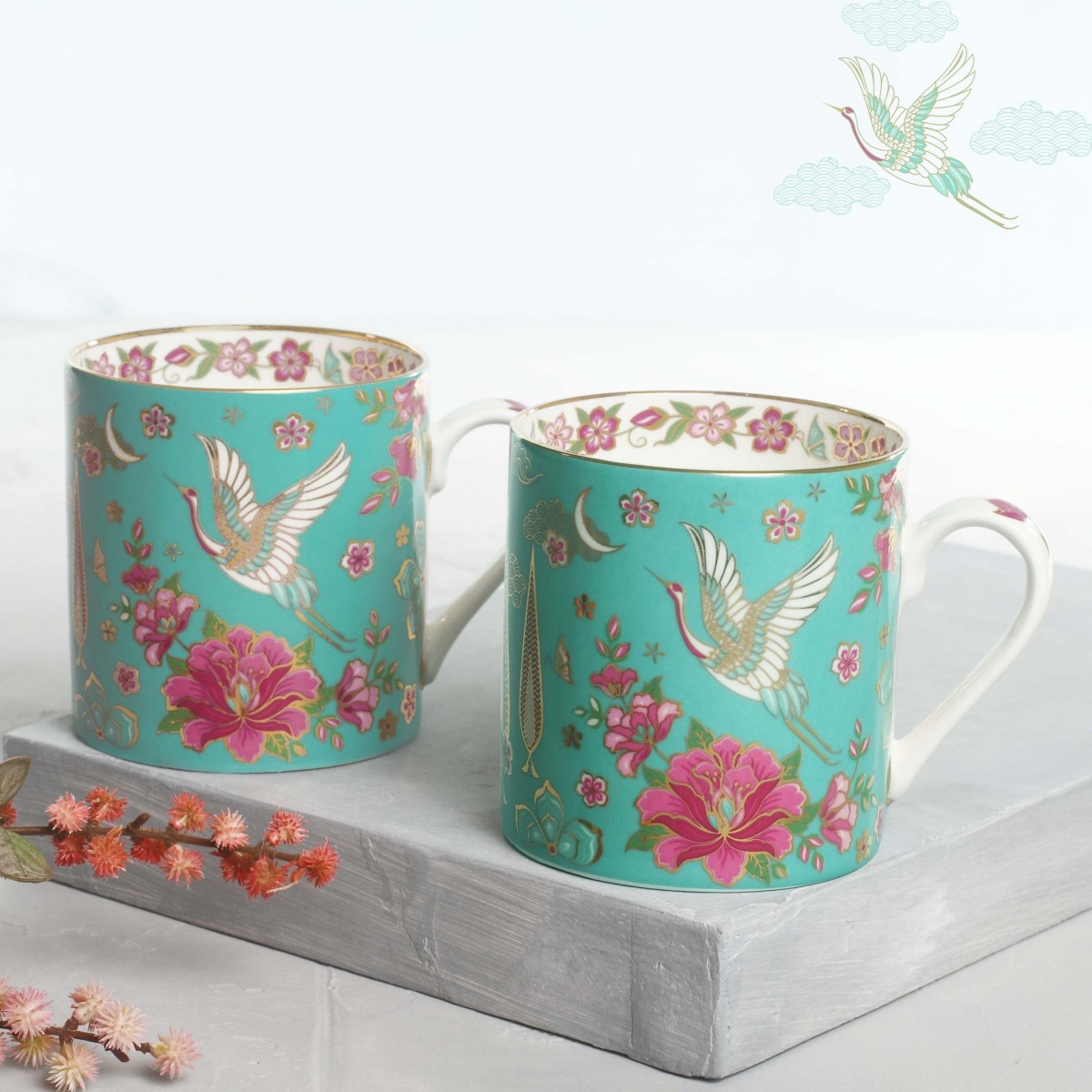 24 Carat Gold Rim Tea & Coffee Mug - Aqua ( single pc )