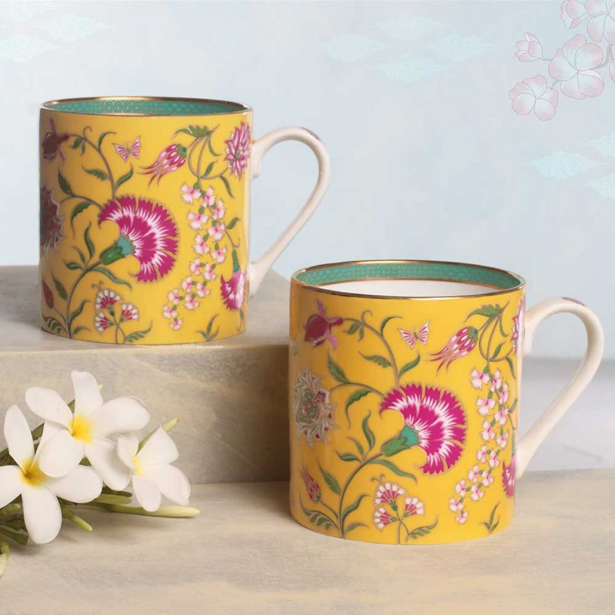 24 Carat Gold Rim Tea & Coffee Mug - Yellow ( single pc )