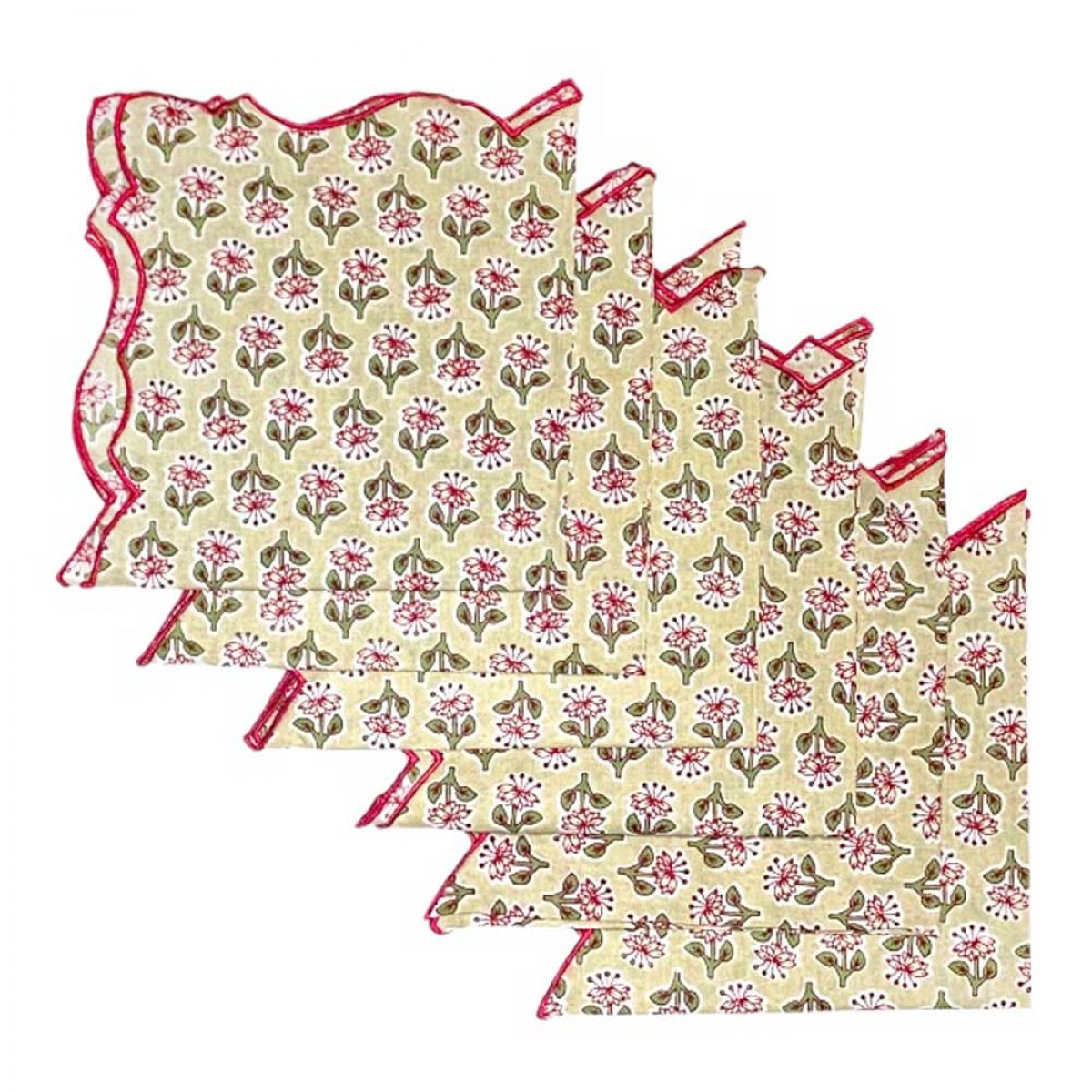 Cotton Scallop Embroidered Printed Napkin - Lily (Set of 6)