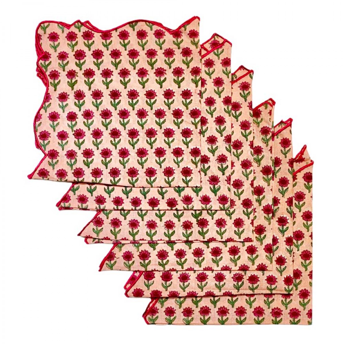 Cotton Scallop Embroidered Printed Napkin - Blossom (Set of 6)