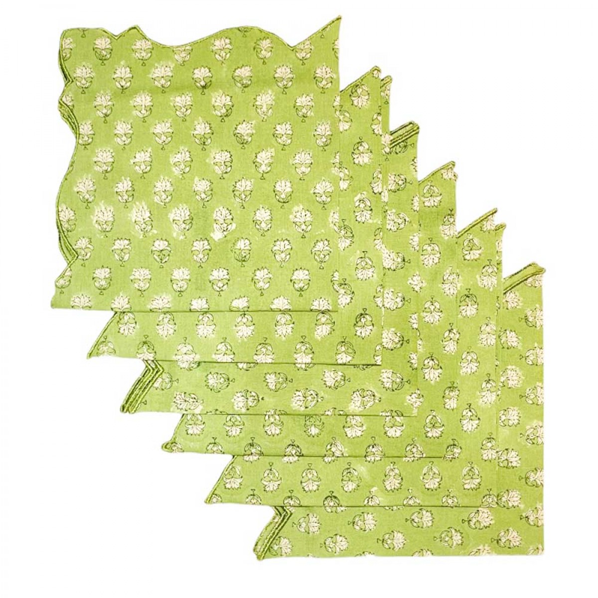 Cotton Scallop Embroidered Printed Napkin - Lime Green (Set of 6)