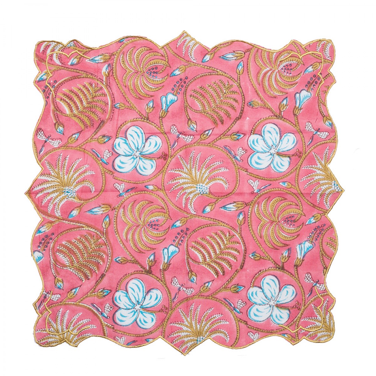 Cotton Scallop Embroidered Printed Napkin - Rose (Set of 6)