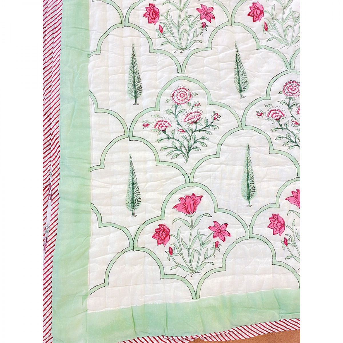 100% Cotton Block Printed Queen Size Quilts - Spring Blossom