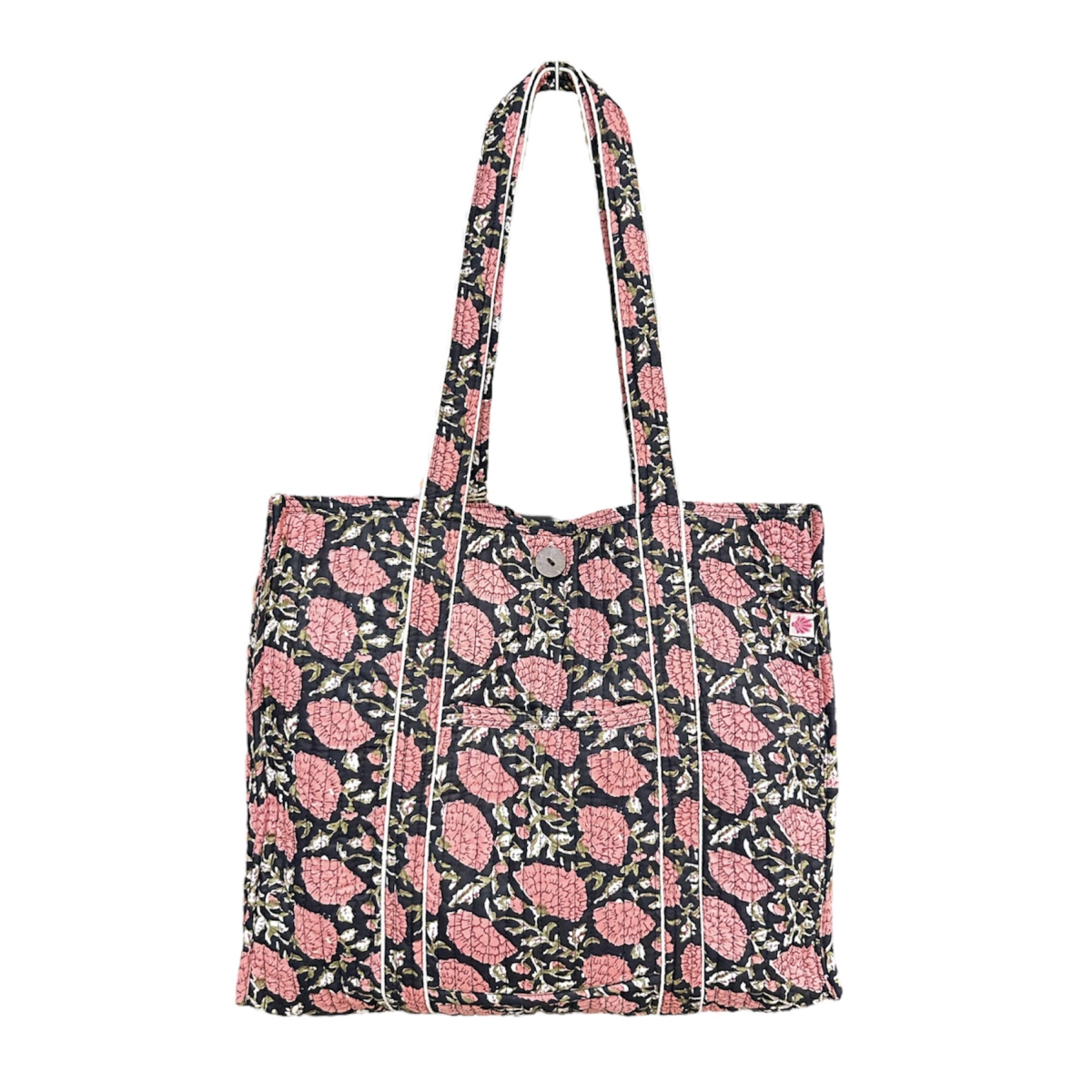 Block Printed Cotton Quilted Bag - Moonless Light