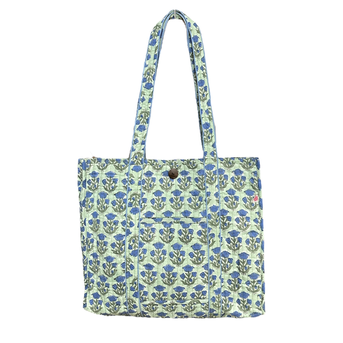 Block Printed Cotton Quilted Bag - Misty Jade 