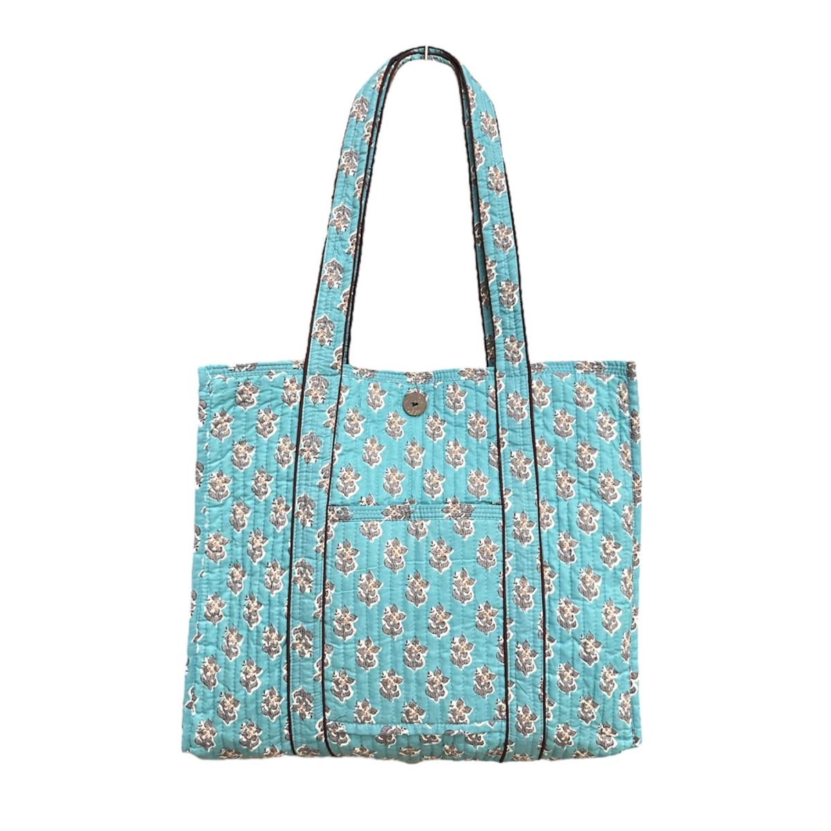 Block Printed Cotton Quilted Bag - Blue Turquoise