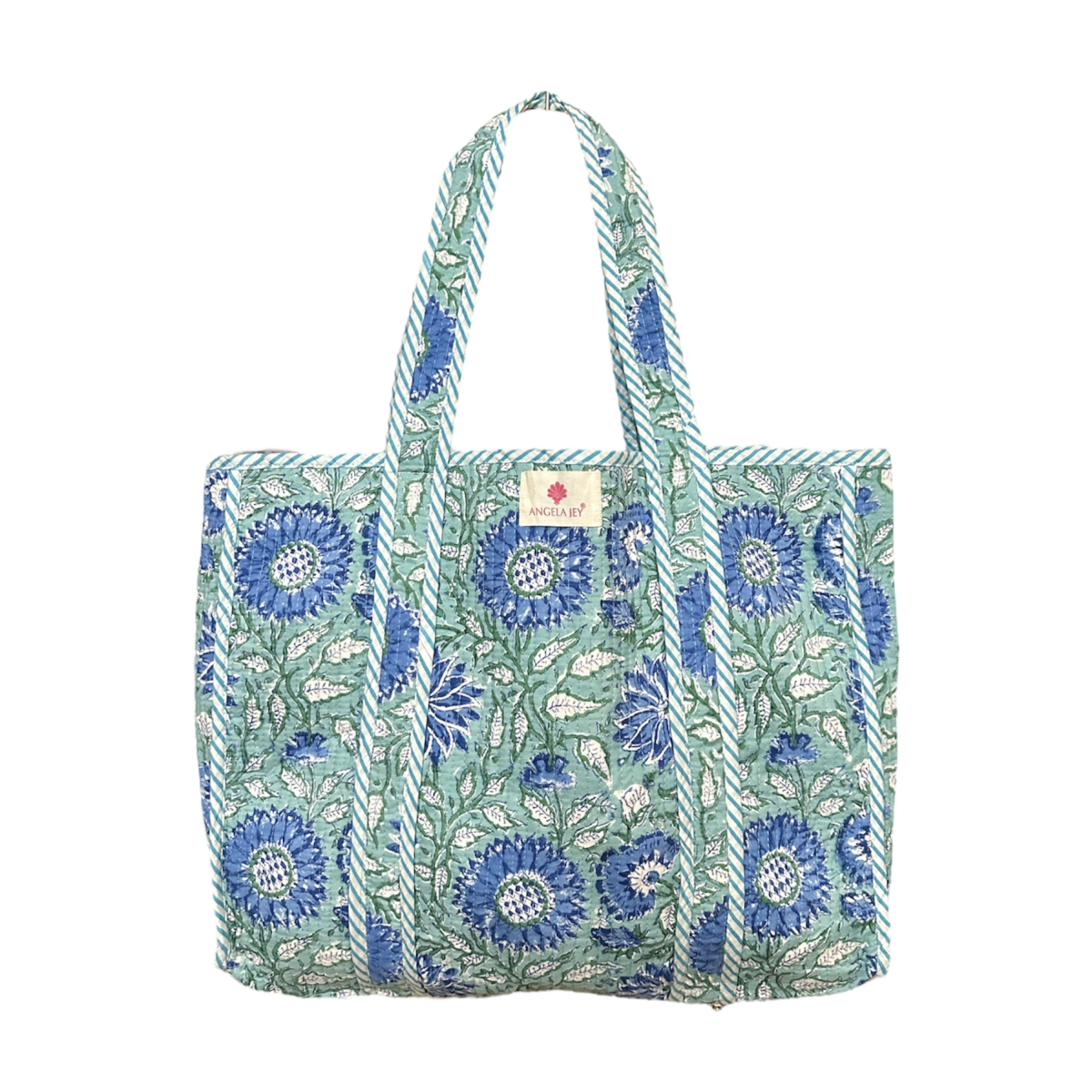 Block Printed Cotton Quilted Bag - Ocean Wave