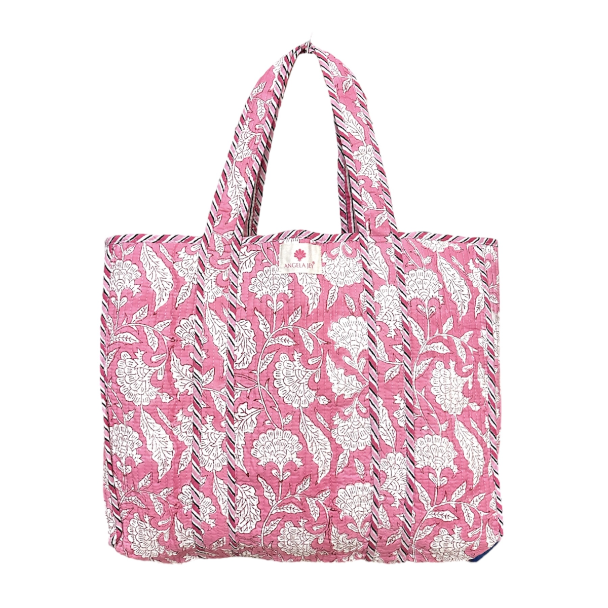 Block Printed Cotton Quilted Bag - Sea Pink 