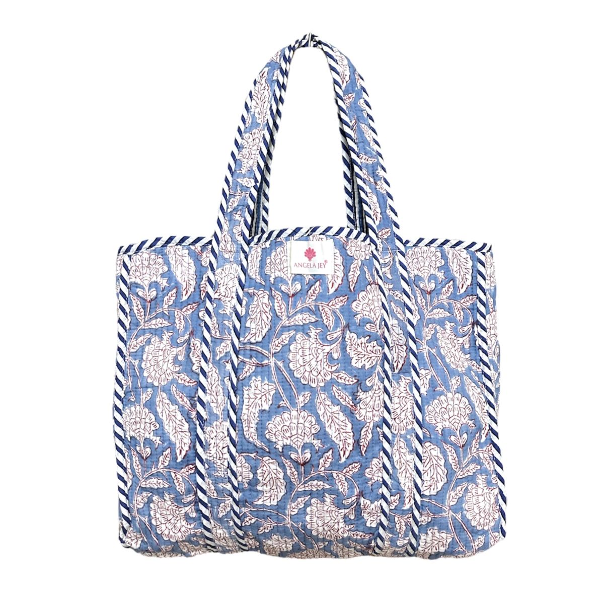 Block Printed Cotton Quilted Bag - Heritage Blue