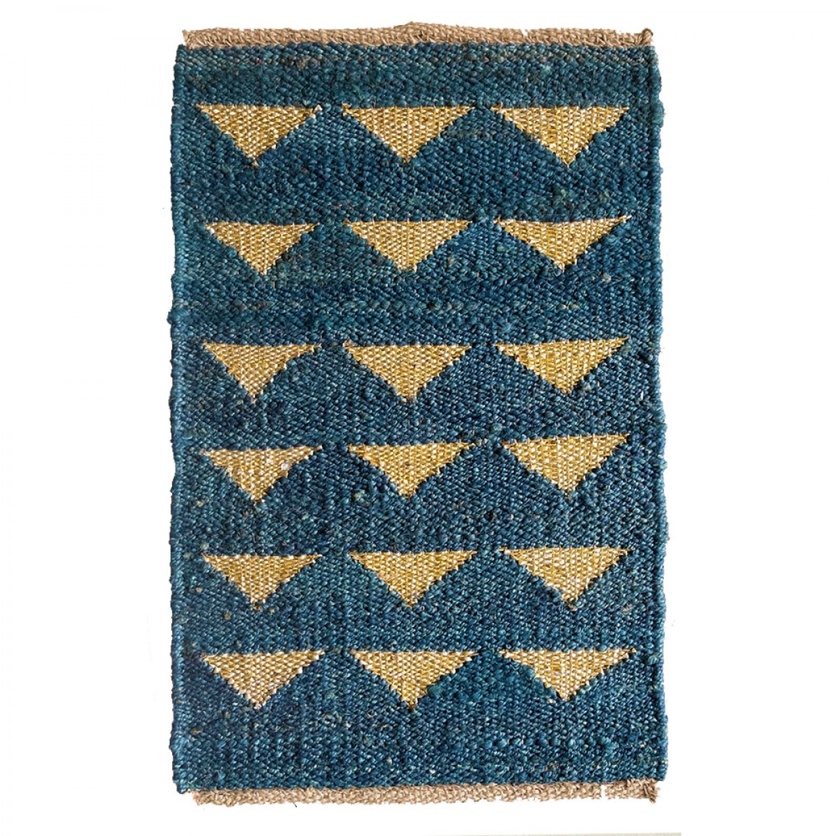 Handmade Natural Fiber Hemp Doormats Gold Zari - Aegean Blue