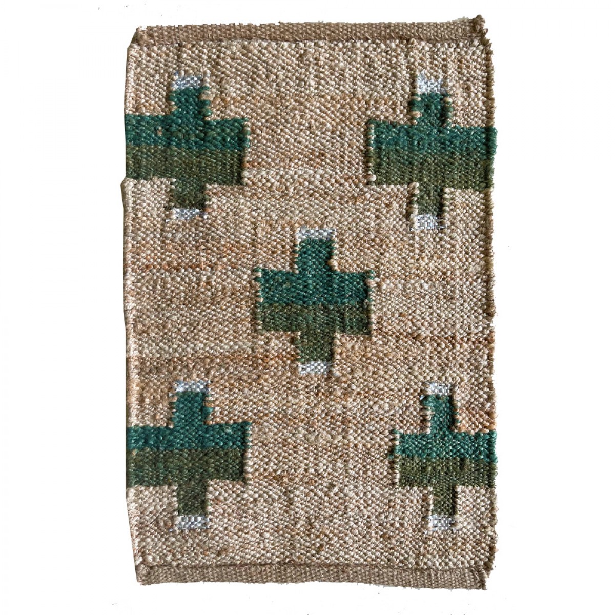 Handmade Natural Fiber Hemp Doormats - Natural & Teal Green