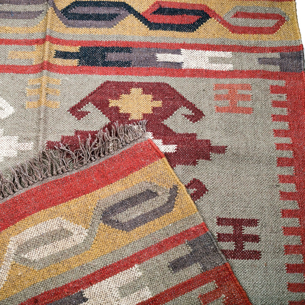 Jute Kilim Floor Rugs - Beige Multi Color