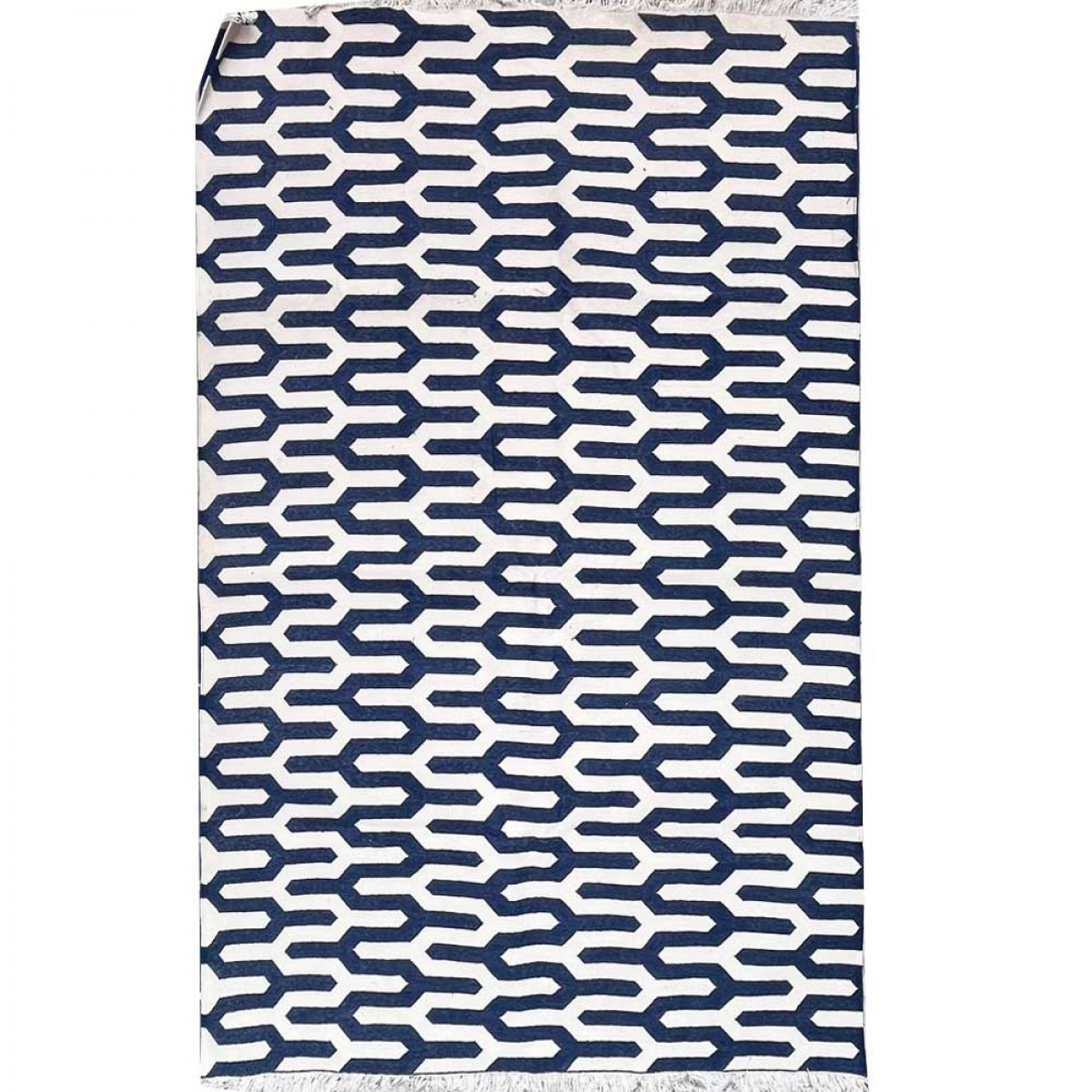 Cotton Floor Rugs - Blue and White Chain (Made to Order)