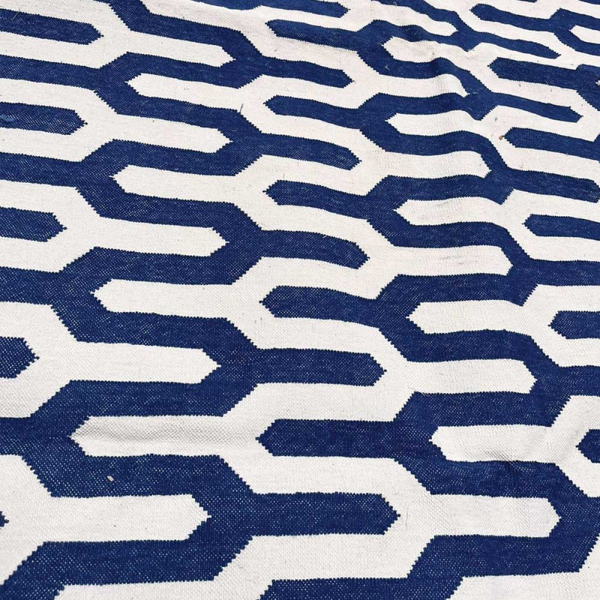 Cotton Floor Rugs - Blue and White Chain (Made to Order)