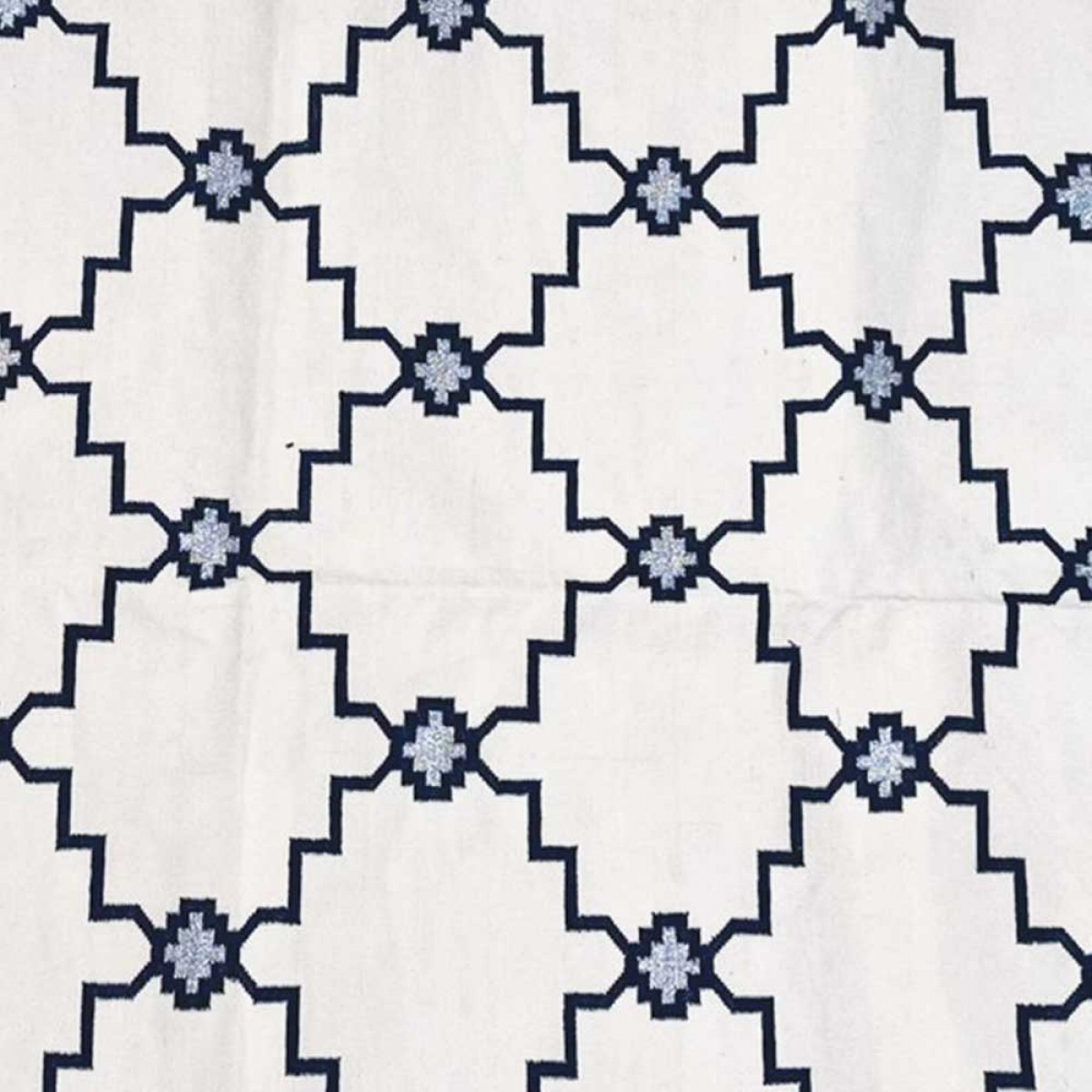 Cotton Floor Rugs - White with Dark Blue Border & Zari (Made to Order)