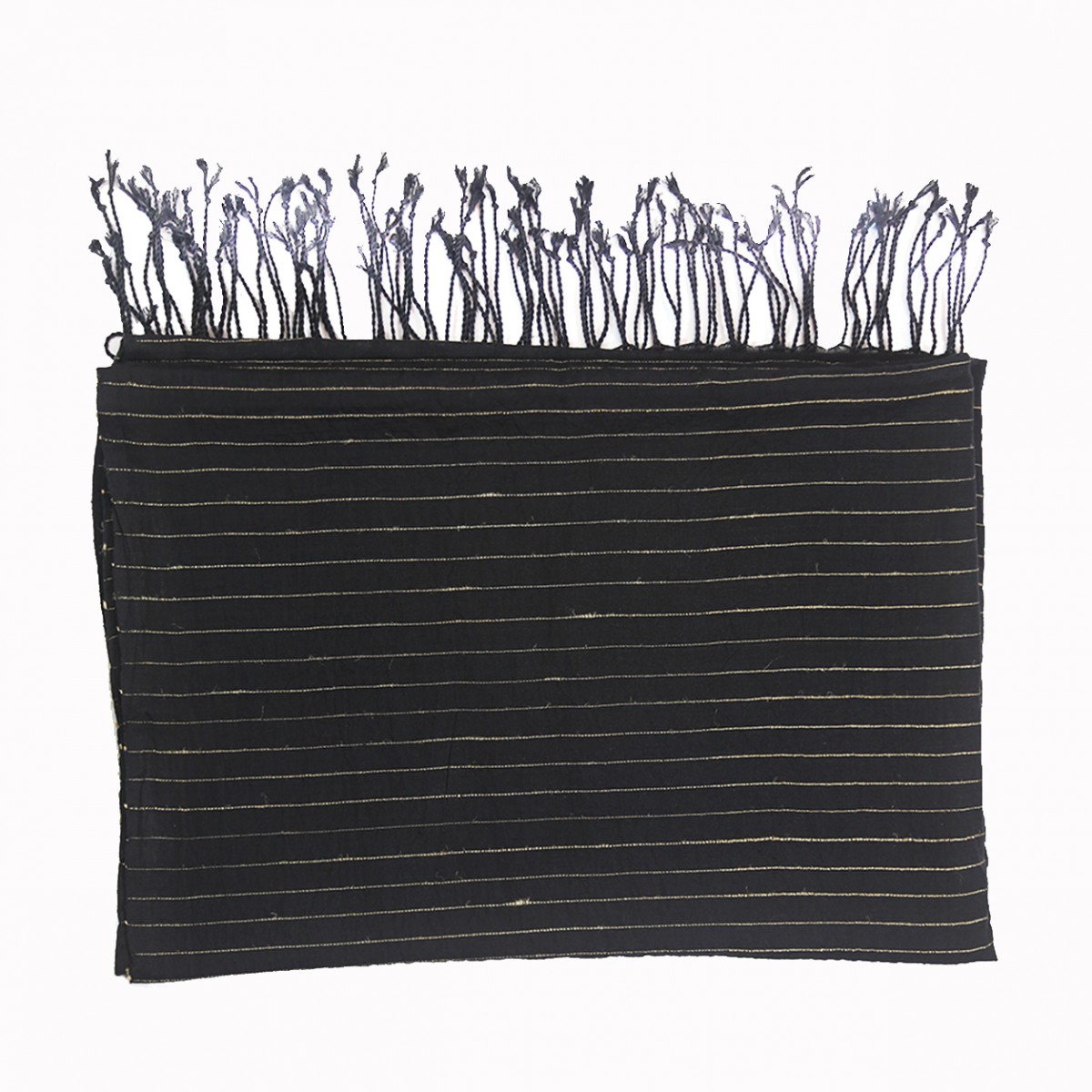 Hand Loom Woven Tussar Silk Cotton Scarf - Black