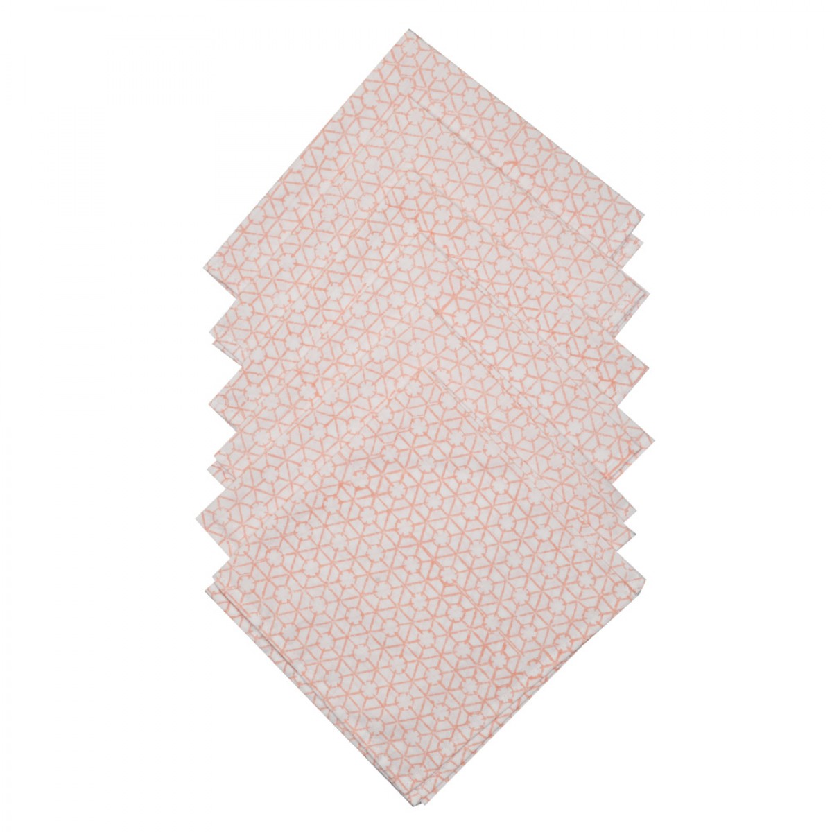 Block Printed Table Mat & Napkin Set - Salmon Pink (set of 6) 